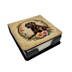 Chocolate Labrador Retriever and Flowers PU Leather Note Paper Holder with Artist-Designed Cover, Desk Accessory, Office Gift
