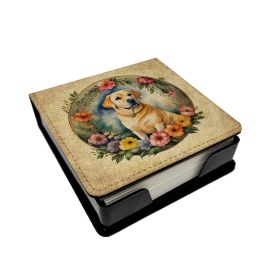 Yellow Labrador Retriever and Flowers PU Leather Note Paper Holder