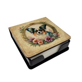 Papillon and Flowers PU Leather Note Paper Holder with Artist-Designed Cover, Desk Accessory, Office Gift