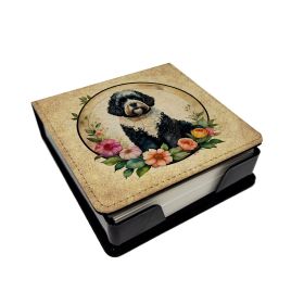 Portuguese Water Dog and Flowers PU Leather Note Paper Holder with Artist-Designed Cover, Desk Accessory, Office Gift