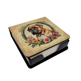 Dogue de Bordeaux and Flowers PU Leather Note Paper Holder with Artist-Designed Cover, Desk Accessory, Office Gift