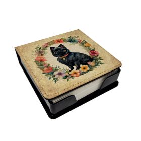 German Spitz and Flowers PU Leather Note Paper Holder with Artist-Designed Cover, Desk Accessory, Office Gift