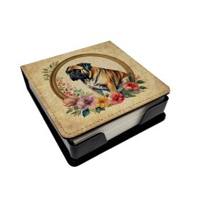 Mastiff and Flowers PU Leather Note Paper Holder with Artist-Designed Cover, Desk Accessory, Office Gift