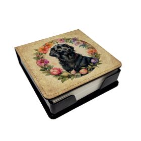 Flat-Coated Retriever and Flowers PU Leather Note Paper Holder with Artist-Designed Cover, Desk Accessory, Office Gift