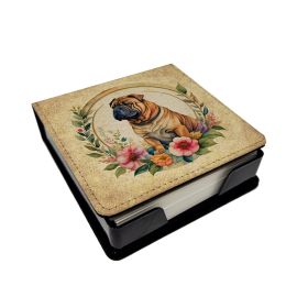 Shar Pei and Flowers PU Leather Note Paper Holder with Artist-Designed Cover, Desk Accessory, Office Gift