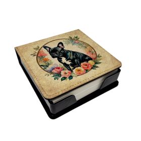 Black French Bulldog Flowers PU Leather