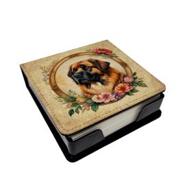 Leonberger and Flowers PU Leather Note Paper Holder with Artist-Designed Cover, Desk Accessory, Office Gift