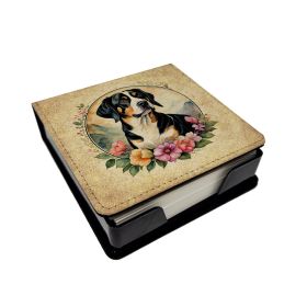 Entlebucher Mountain Dog and Flowers PU Leather Note Paper Holder with Artist-Designed Cover, Desk Accessory, Office Gift