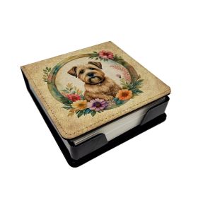 Wheaten Terrier Flowers PU Leather Note Paper Holder