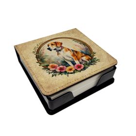 English Foxhound and Flowers PU Leather Note Paper Holder with Artist-Designed Cover, Desk Accessory, Office Gift