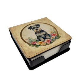 Schnauzer and Flowers PU Leather Note Paper Holder with Artist-Designed Cover, Desk Accessory, Office Gift