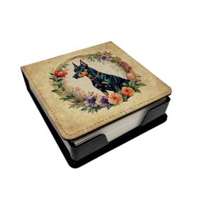 Doberman Pinscher and Flowers PU Leather Note Paper Holder with Artist-Designed Cover, Desk Accessory, Office Gift