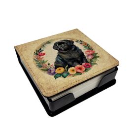 Newfoundland and Flowers PU Leather Note Paper Holder with Artist-Designed Cover, Desk Accessory, Office Gift