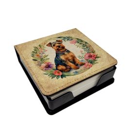 Welsh Terrier and Flowers PU Leather Note Paper Holder