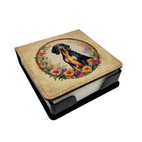 Coonhound and Flowers PU Leather Note Paper Holder with Artist-Designed Cover, Desk Accessory, Office Gift