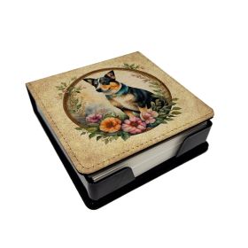 Lancashire Heeler and Flowers PU Leather Note Paper Holder with Artist-Designed Cover, Desk Accessory, Office Gift