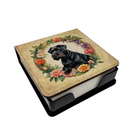 Giant Schnauzer and Flowers PU Leather Note Paper Holder with Artist-Designed Cover, Desk Accessory, Office Gift