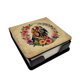 Bloodhound and Flowers PU Leather Note Paper Holder with Artist-Designed Cover, Desk Accessory, Office Gift