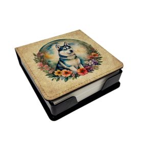 Siberian Husky Flowers PU Leather