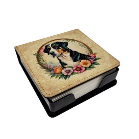 Greater Swiss Mountain Dog and Flowers PU Leather Note Paper Holder with Artist-Designed Cover, Desk Accessory, Office Gift