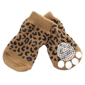 4 Pcs Cute Puppy Socks Knitted Brown Leopard Print