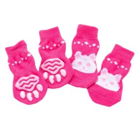 4 Pcs Indoor Dogs Knitted Socks Pink Rabbit Pattern