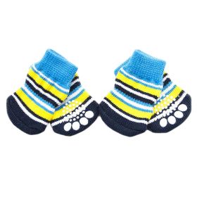 4Pcs Blue Yellow Striped Knitted Dogs Socks
