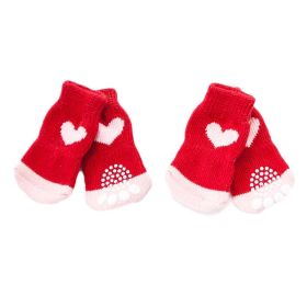 4 Pcs Red Hearts Dog Knitted Socks Cartoon Poodle Teddy Socks