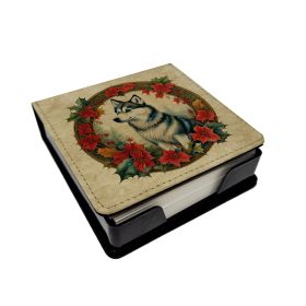 Alaskan Klee Kai Christmas Flowers PU Leather Note Paper Holder with Artist-Designed Cover, Desk Accessory, Office Gift