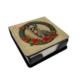 Chinese Crested Christmas Flowers PU Leather Note Paper Holder with Artist-Designed Cover, Desk Accessory, Office Gift