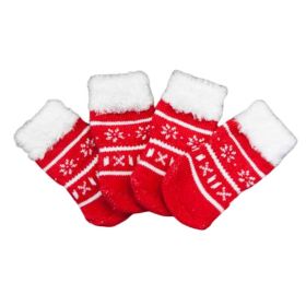 4 Pcs Dog Knitted Socks Cartoon Cute Red Christmas