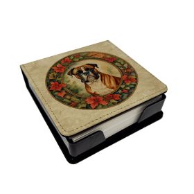 Boxer Christmas Flowers PU Leather Note Paper Holder with Artist-Designed Cover, Desk Accessory, Office Gift