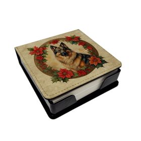Belgian Tervuren Christmas Flowers PU Leather Note Paper Holder with Artist-Designed Cover, Desk Accessory, Office Gift