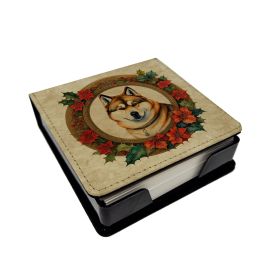 Akita Christmas Flowers PU Leather Note Paper Holder with Artist-Designed Cover, Desk Accessory, Office Gift
