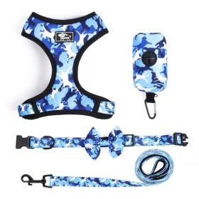 4-Pcs Set Reflective No Pull Dog & Harness (Color: Blue, Size: S)