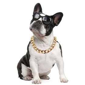 Pet gold collar Dog Chain Collar Keji Teddy Fadou domineering big gold necklace playing cool jewelry big gold chain (Color: Golden, Size: 45cm necklace +7cm adjusting chain)