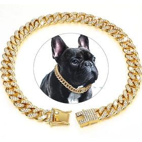 Dog Chain Crystal Artificial Diamondoid Dog Collar (Color: Golden, Size: L)