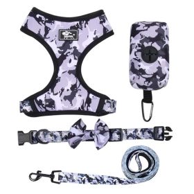 4-Pcs Set Reflective No Pull Dog & Harness (Color: Grey, Size: L)