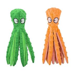 2 Pcs Squeaky Dog Toys No Stuffing Crinkle Plush Octopus (Color: Green-Orange)