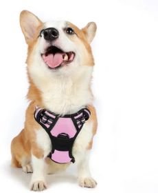 Dog Harness; No-Pull Harness with 2 Leash Clips (Color: Cherry Pink, Size: Medium)