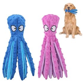 2 Pcs Squeaky Dog Toys No Stuffing Crinkle Plush Octopus (Color: Blue-Pink)