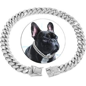 Dog Chain Crystal Artificial Diamondoid Dog Collar (Color: Silver Gray, Size: XS)