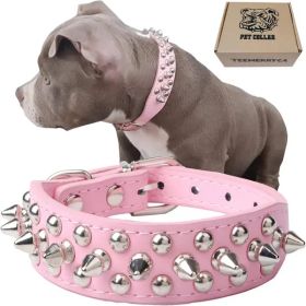 Adjustable Microfiber Leather Spiked Studded Dog Collar (Color: Pink, Size: S(10.8"-13.2" / 27.5cm-33.5cm))