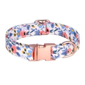 Sunflower pet collar cotton breathable dog collar pet supplies wholesale (Colour: Floral Blue, Size: S width 1.5 adjustment 26-42cm)
