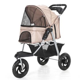 Three Wheel Folding Dog Stroller (Color: Beige)