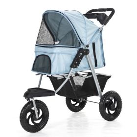 Three Wheel Folding Dog Stroller (Color: Light Blue)