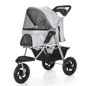 Three Wheel Folding Dog Stroller (Color: Gray)