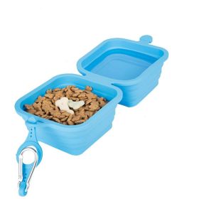 Silicone Collapsible Pet Bowl / Travel Bowl Equipped with Aluminum Hook Clip (Color: Blue)