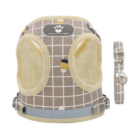 Dog Harness And Leash Set (Colour: Khaki Lattice, Specification (L * W): S)