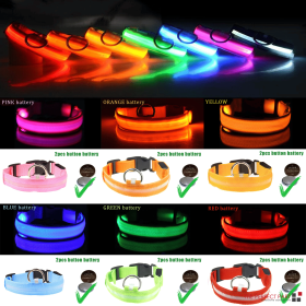 LED Adjustable Dog Collar Blinking Flashing Light Up Glow Pets Safety Waterproof (Color: Pink, Size: L)